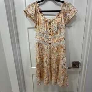 Japna Orange and Cream Ruffled Buttoned Sundress S